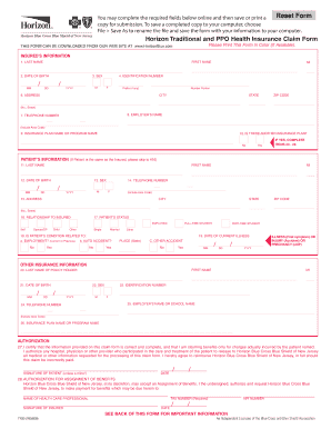 Horizon Traditional and PPO Health Insurance Claim Form