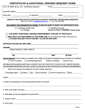 Certificate & Additional Insured Request Form