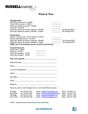 Boat Wash and Wax Service Request Form