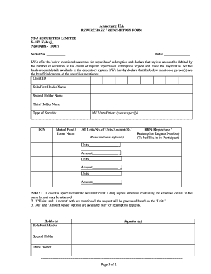 NDA Securities Repurchase Redemption Form