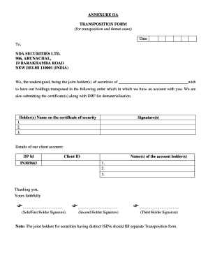 Transposition Form for Securities