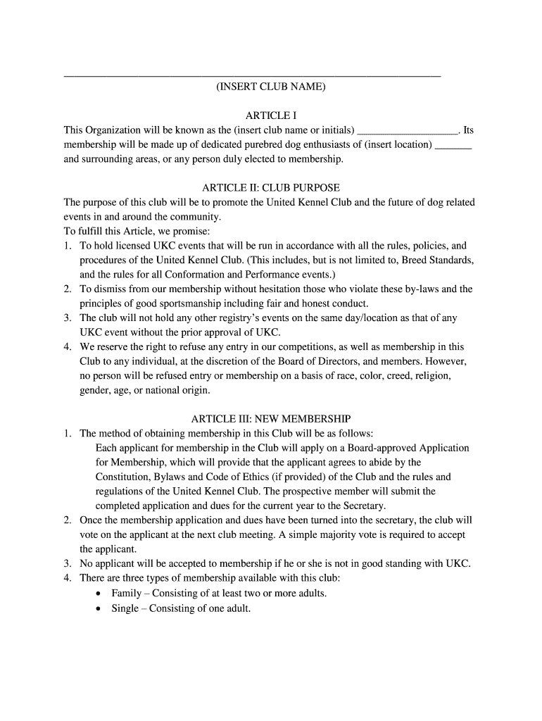 Fillable Online UKC Club Bylaws United Kennel Club Fax Email Print