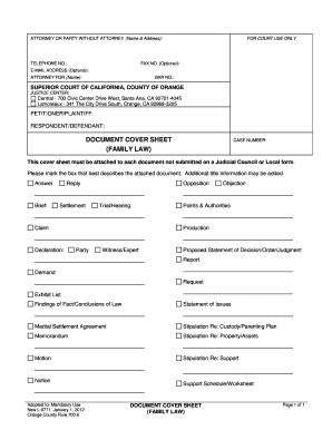 California Family Law Document Cover Sheet