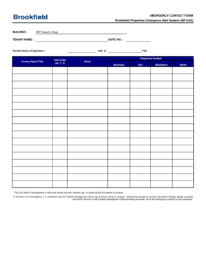 Brookfield Properties Emergency Contact Form