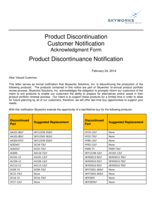 Product Discontinuation Notification Acknowledgment Form