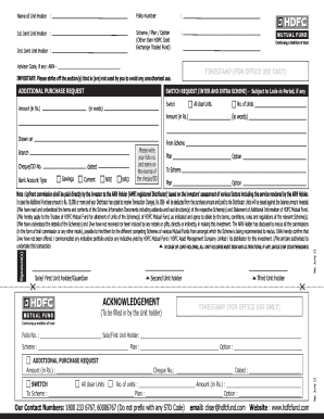 HDFC Mutual Fund Additional Purchase and Redemption Request Form