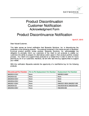 Product Discontinuation Customer Notification Acknowledgment Form