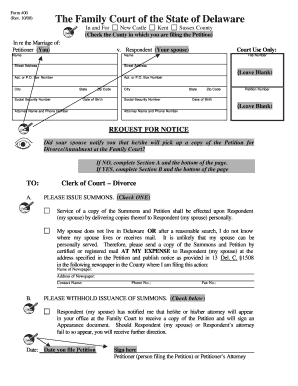 Delaware Divorce Petition Form 400