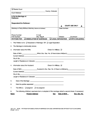 Petition for Dissolution of Marriage or Legal Separation