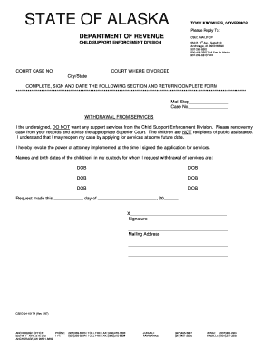 Alaska Child Support Withdrawal Form