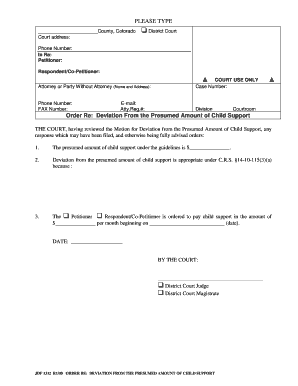 Order Re: Deviation From the Presumed Amount of Child Support