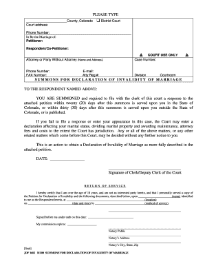 Summons for Declaration of Invalidity of Marriage