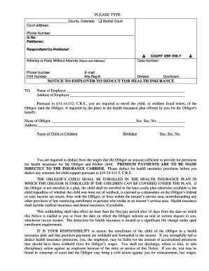 Notice to Employer to Deduct for Health Insurance