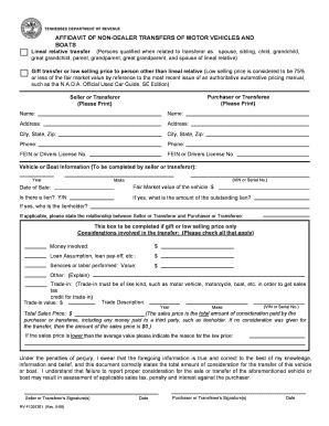 Tennessee Affidavit of Non-Dealer Transfers