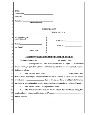 Nevada Joint Petition for Summary Decree of Divorce