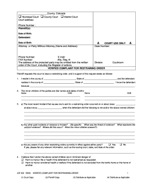 Verified Complaint for Restraining Order