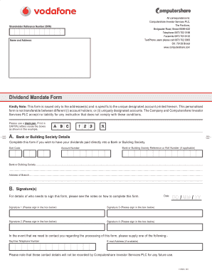 Dividend Mandate Form