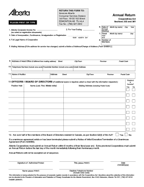 Alberta Cooperative Annual Return Form
