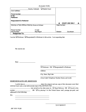 Colorado District Court Response Form