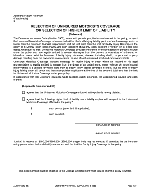 Delaware Uninsured Motorists Coverage Rejection Form