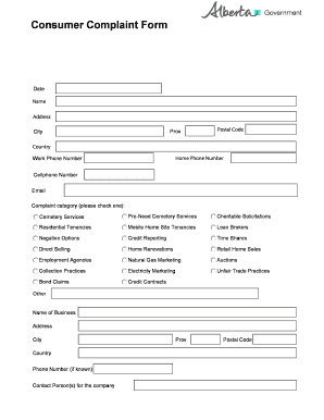 Consumer Complaint Form