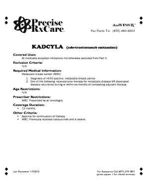 Prior Authorization Request for KADCYLA