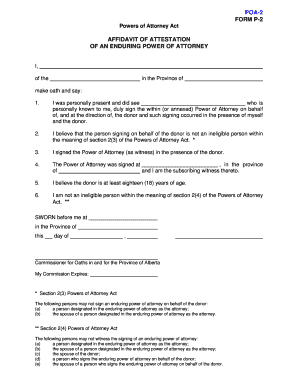 Affidavit of Attestation for Enduring Power of Attorney
