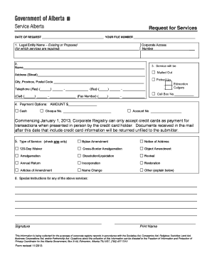 Alberta Corporate Registry Request for Services