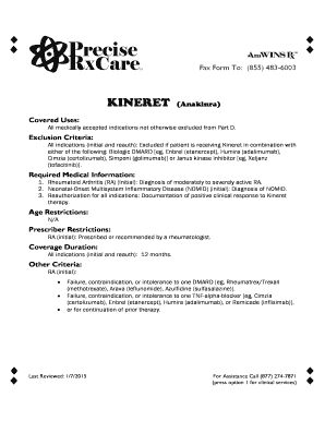 Kineret Prior Authorization Request Form