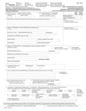 Ontario Extra Provincial Corporation Initial Return/Notice of Change Form