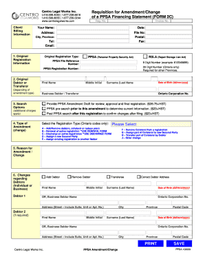 PPSA Financing Statement Amendment Form