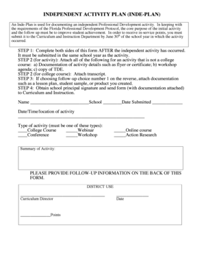Independent Activity Plan Form