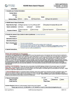 Centro Legal Works NUANS Name Search Request
