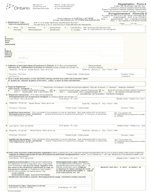 Ontario Business Registration Form 6