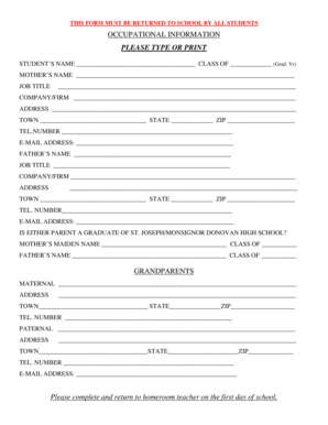 Student Occupational Information Form