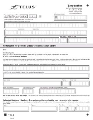 Telus Shareholder Direct Deposit Form