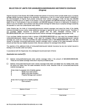Virginia Uninsured/Underinsured Motorist Coverage Selection Form
