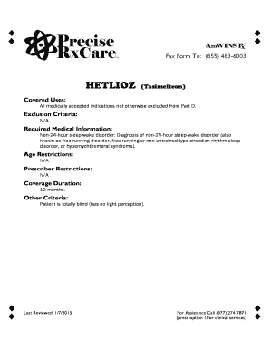 Prior Authorization Request for Hetlioz