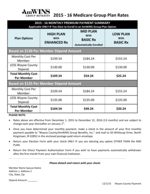 2015-16 Medicare Group Plan Rates