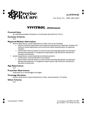 VIVITROL Prior Authorization Request Form