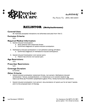 Prior Authorization Request for Methylnaltrexone