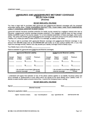 Arizona Uninsured Underinsured Motorist Coverage Selection Form