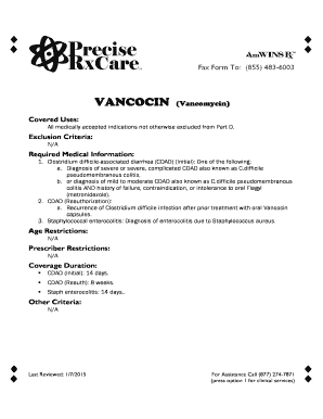 Vancocin Prior Authorization Request