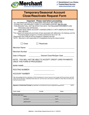 Temporary/Seasonal Account Close/Reactivate Request Form