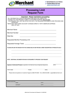 Processing Limit Request Form