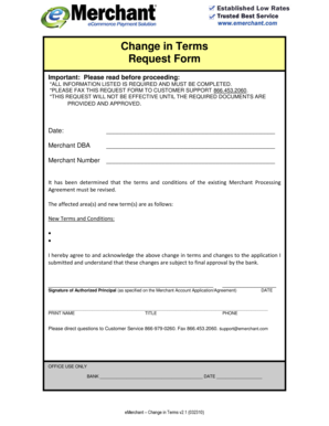 Change in Terms Request Form