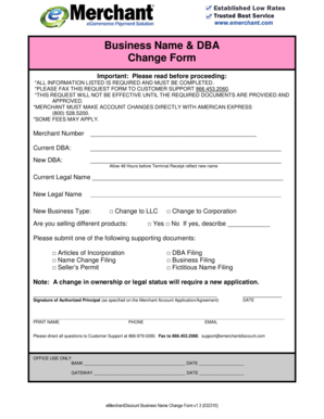 Business Name and DBA Change Form