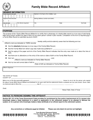 Family Bible Record Affidavit