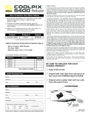 Nikon Coolpix 5400 Rebate Form