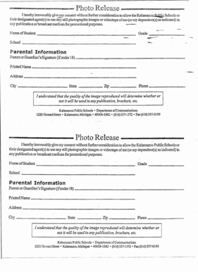 Kalamazoo Public Schools Photo Release Form